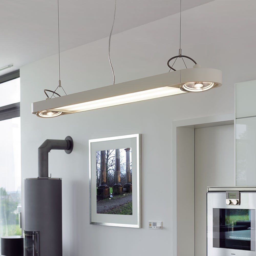 Grande suspension moderne blanche en alu lampe avenue