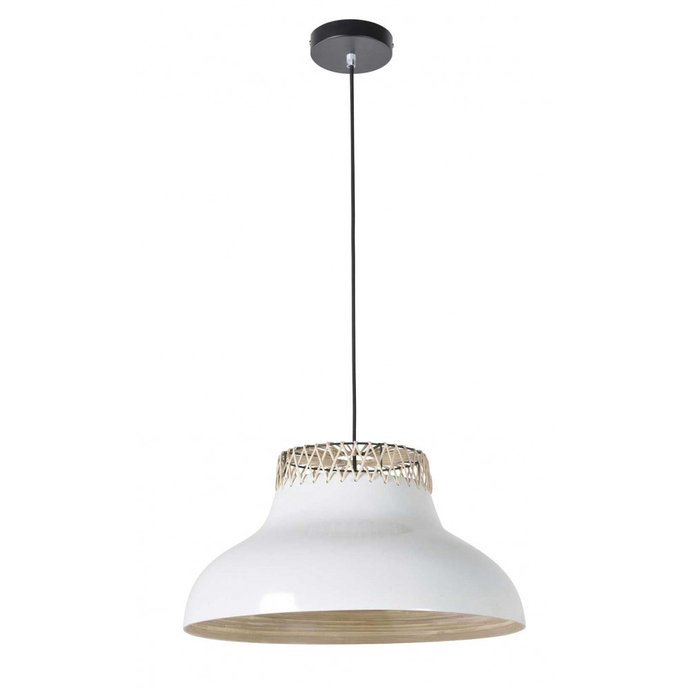 Luminaire tendance blanc  en bambou  et rotin 