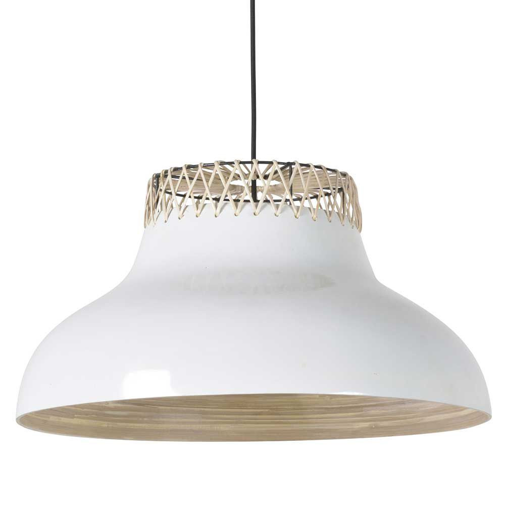 Luminaire tendance blanc  en bambou  et rotin 