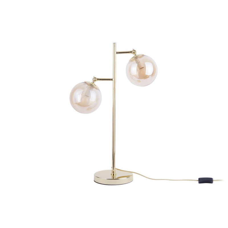 Lampe de table 2 diffuseurs laiton et verre ambre Shimmer - H 152cm