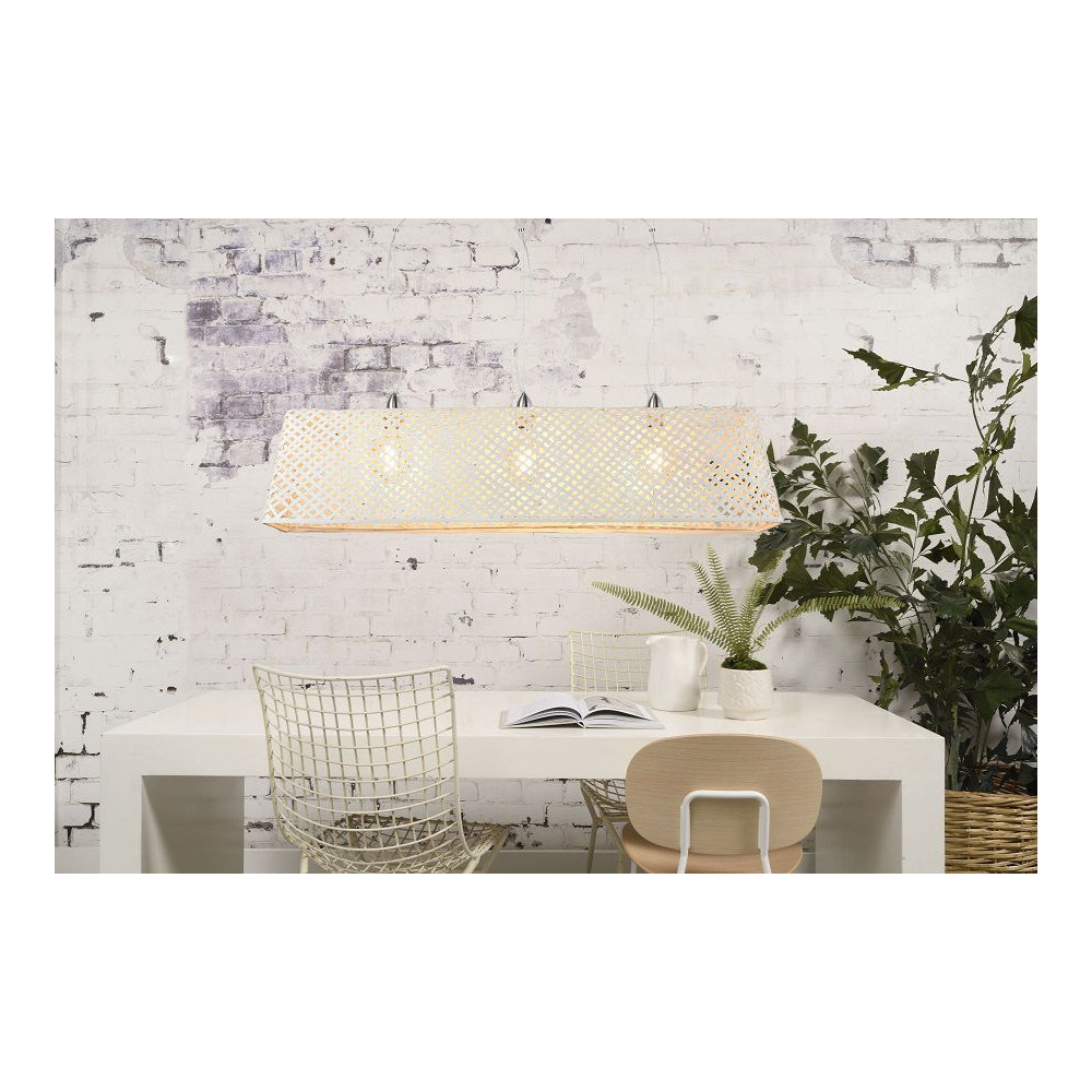 Suspension en bambou  tress  blanc  L 130cm 40W Lampe Avenue