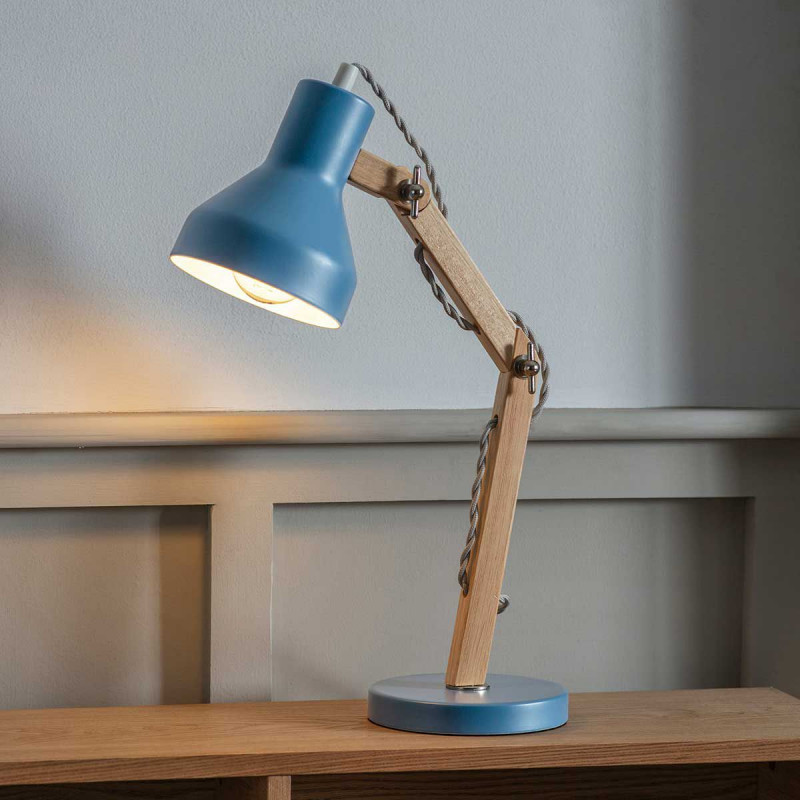 Lampe de bureau bleue et bois