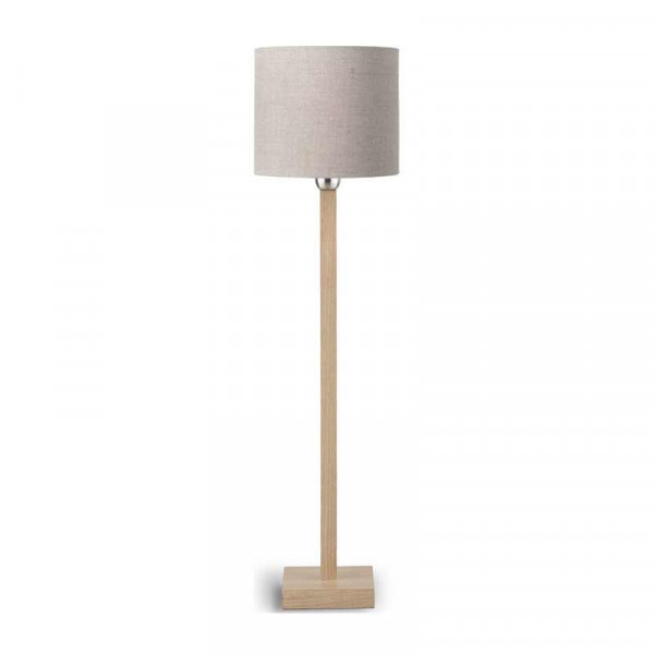 Lampe haute et fine en bois abat-jour lin beige - H75cm