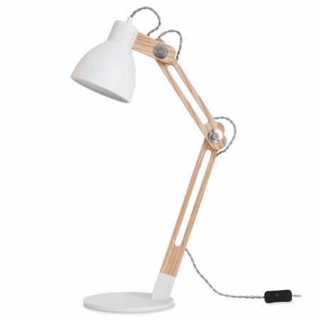 Lampe de bureau en bois et métal blanc
