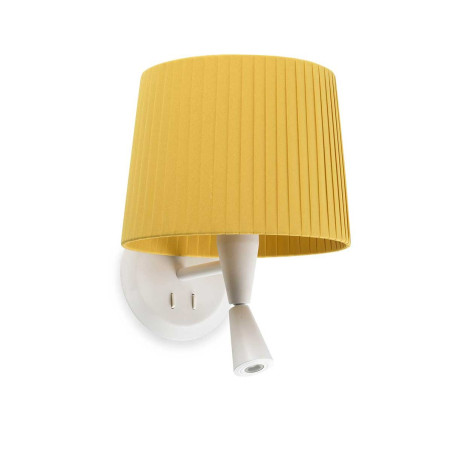 Lampe applique blanche avec lecteur et abat-jour jaune safran