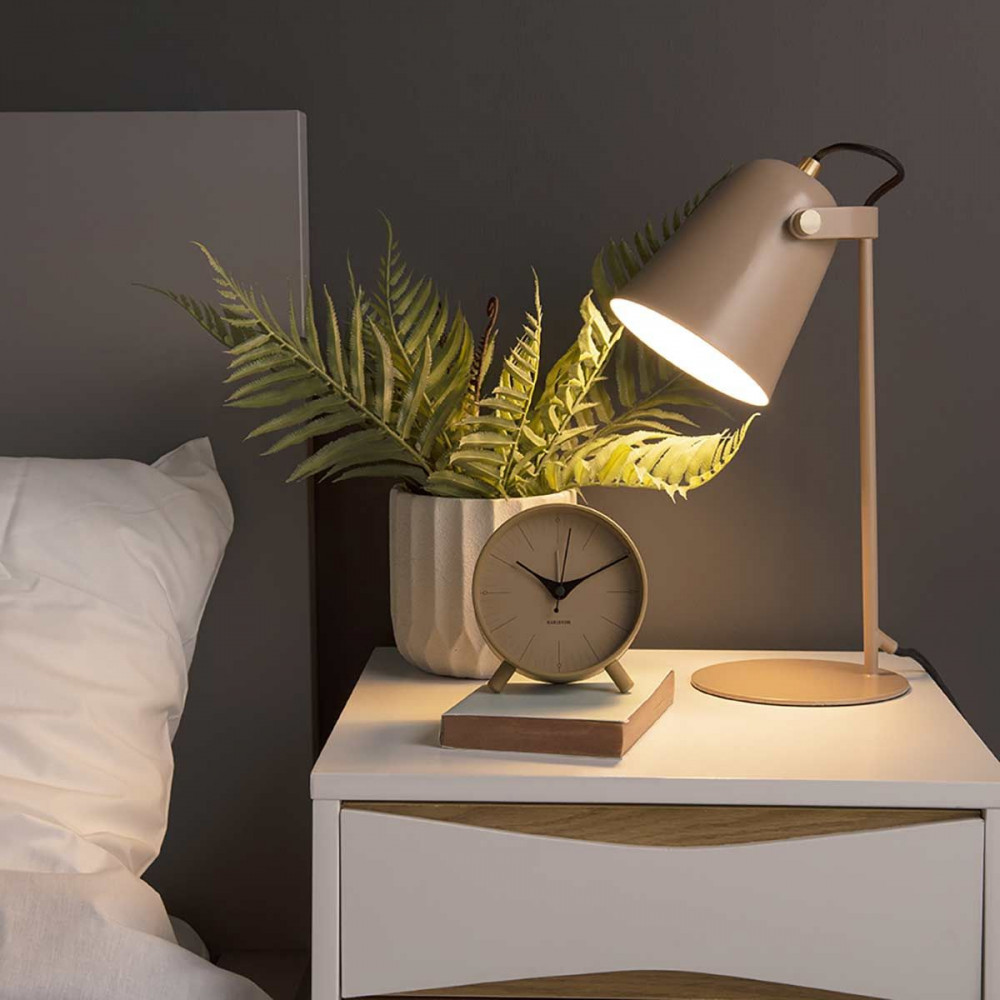 Lampe de table design moderne tissu taupe pied métal lampe de chevet  LED E14 