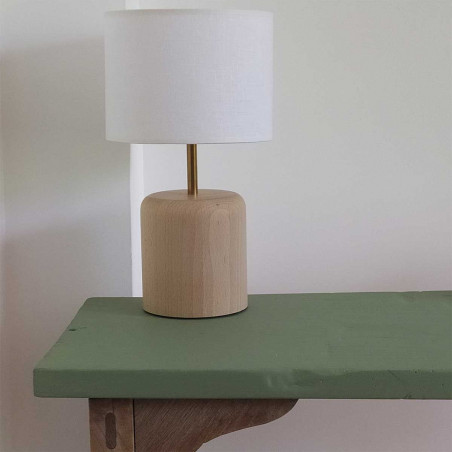Lampe à poser en bois de hêtre et abat-jour blanc