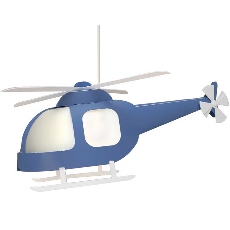 Suspension luminaire enfant hélicoptère bleu