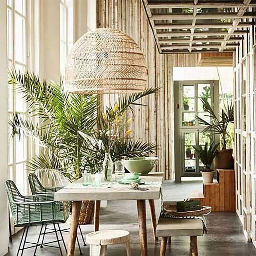 Suspension Luminaire Unique En Bois Peint Et Tressé - Création Designer - État Parfait
