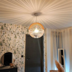 Suspension ronde bois naturel et blanc
