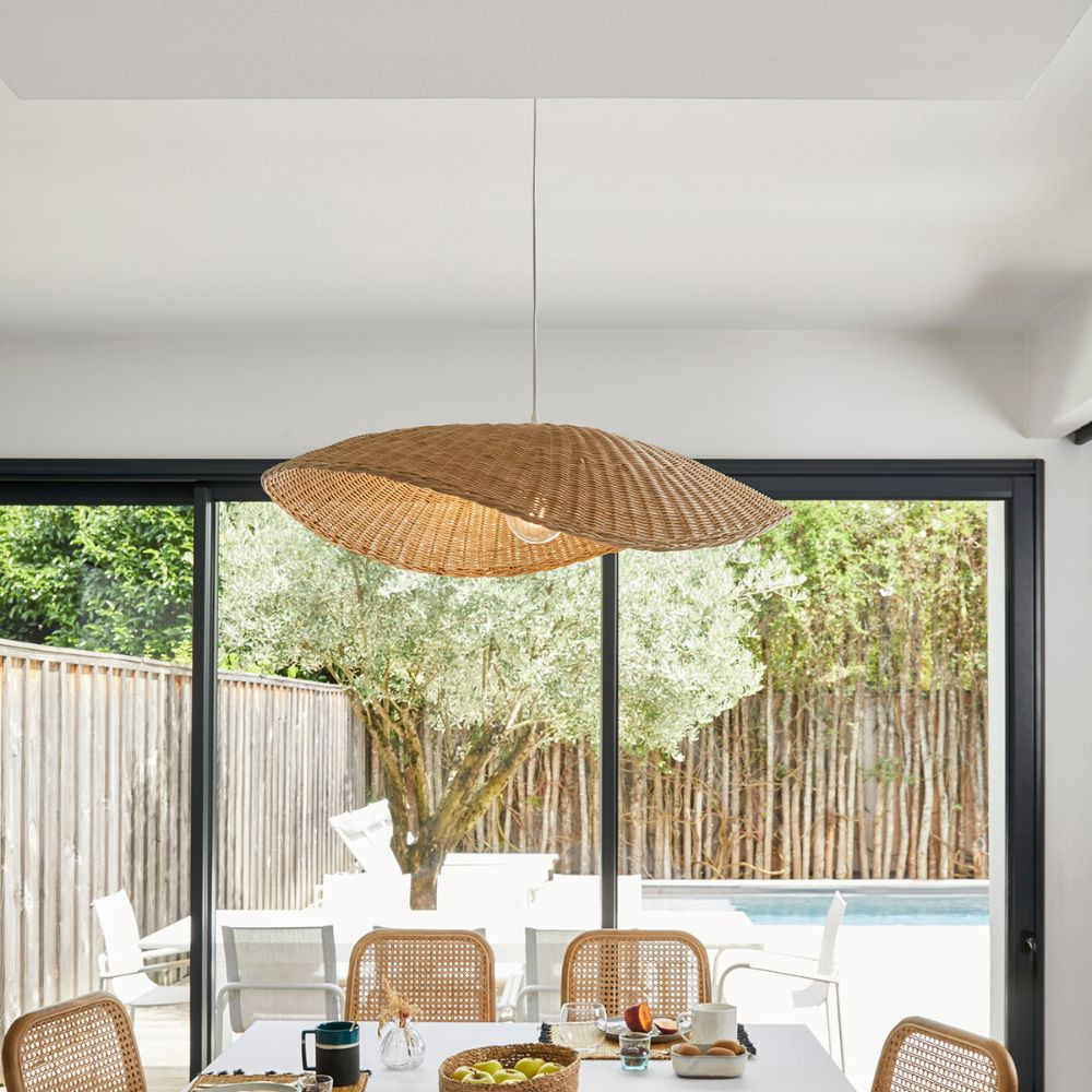 suspension dôme rotin