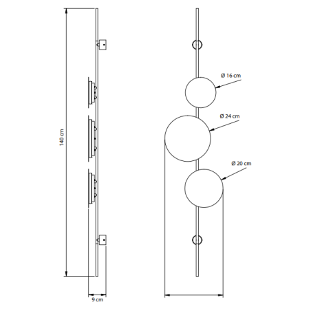 Applique murale 3 disques LED dimensions