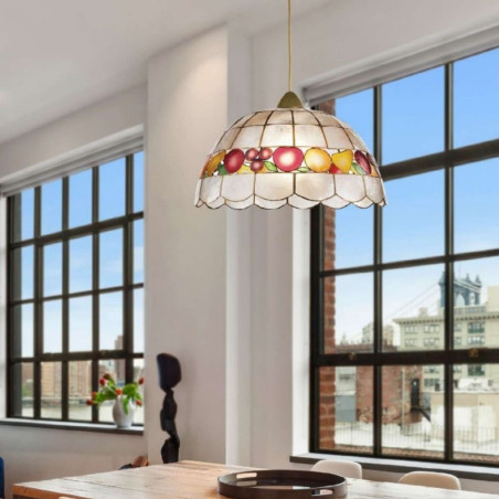 Suspension verre nacre damier