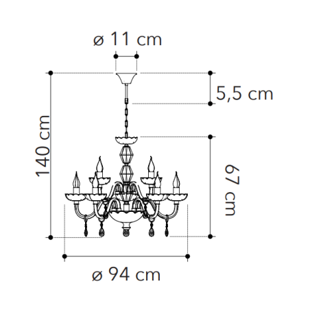 Dimensions suspension lustre cristal