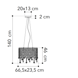 Dimensions suspension lustre argenté et cristaux