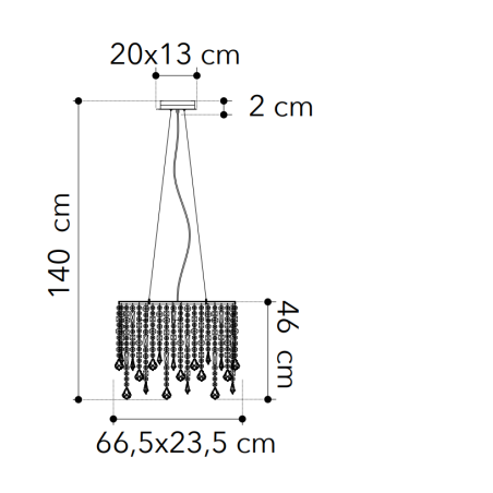 Dimensions suspension lustre argenté et cristaux
