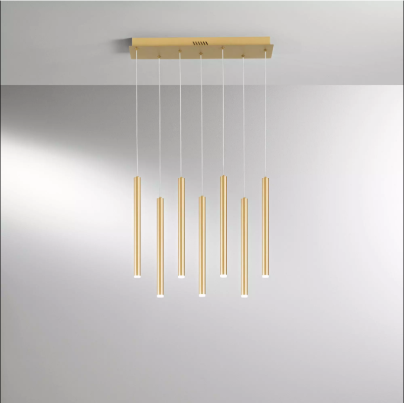 Suspension LED 7 pendentifs métal or moderne