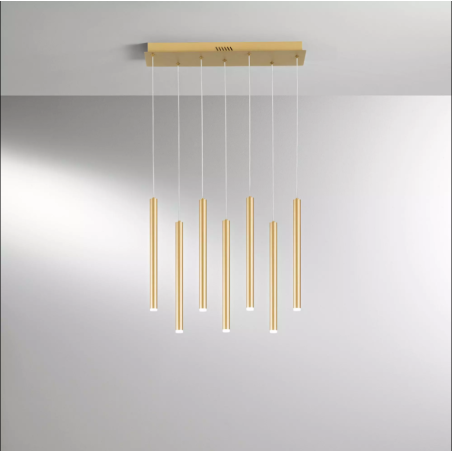 Suspension LED 7 pendentifs métal or moderne