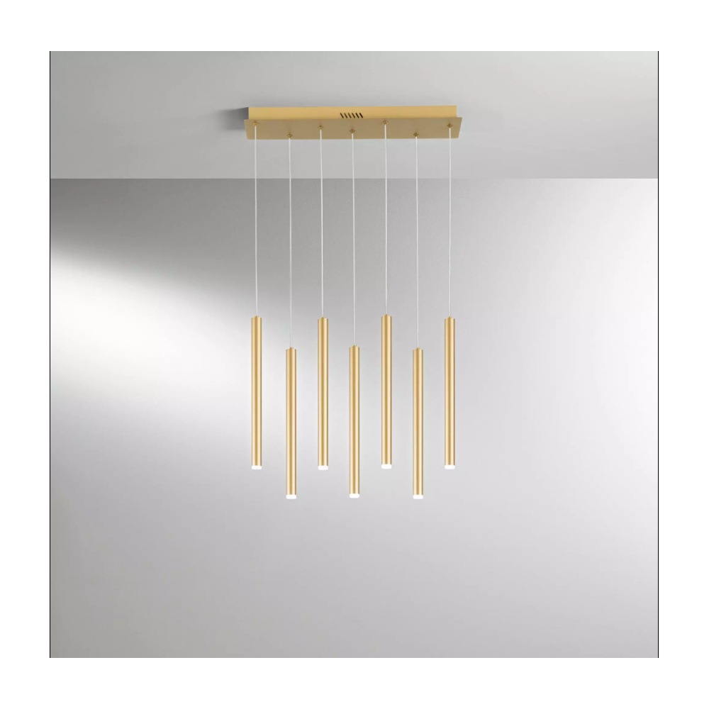 Suspension LED 7 pendentifs métal or moderne