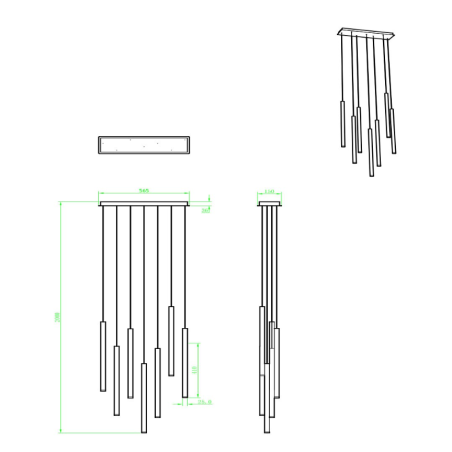 Suspension LED 7 pendentifs métal or dimensions