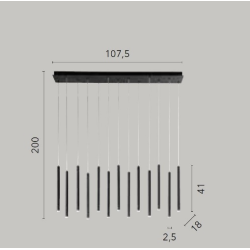 Suspension LED 13 pendentifs métal or dimensions