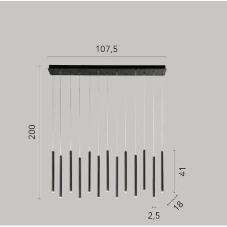 Suspension LED 13 pendentifs métal or dimensions