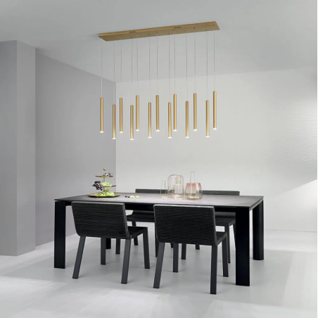 Suspension LED 13 pendentifs métal or luxueuse et moderne