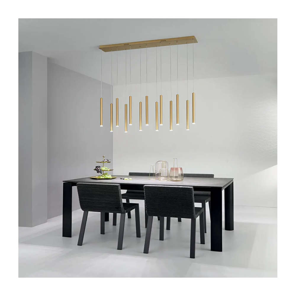 Suspension LED 13 pendentifs métal or luxueuse et moderne