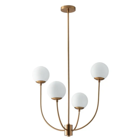 Suspension métal doré quatre lumières boules