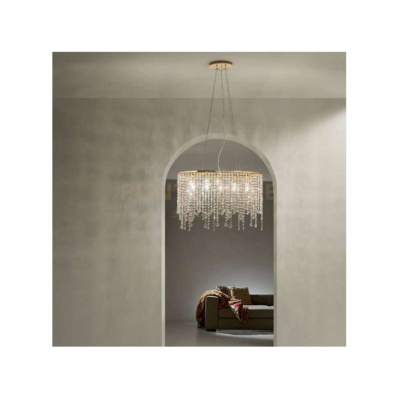 Suspension lustre en cristal et métal doré – Éclat et raffinement