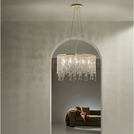 Suspension lustre en cristal et métal doré – Éclat et raffinement