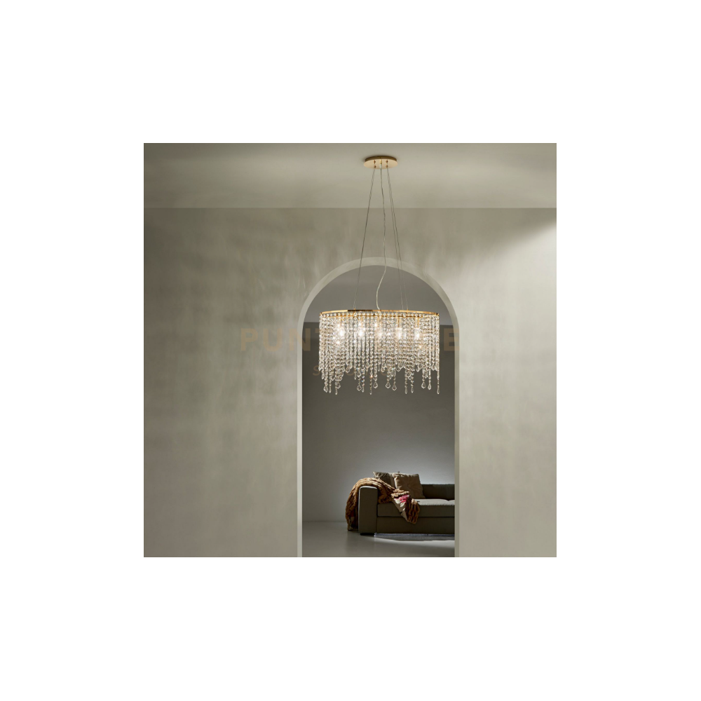 Suspension lustre en cristal et métal doré – Éclat et raffinement