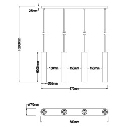 Dimensions suspension tubes métal noir