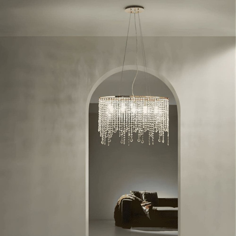 Suspension lustre cristal et métal doré