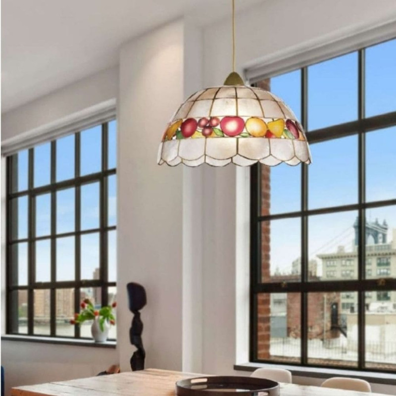 Suspension verre nacre damier