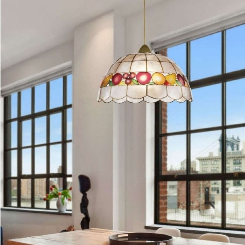 Suspension verre nacre damier