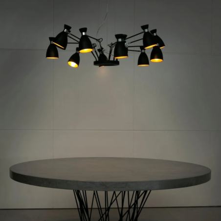 Suspension métal noire et doré 12 lumières