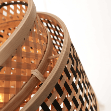 Lampadaire abat-jour bambou noir et marron
