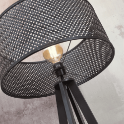 Lampadaire noir abat-jour bambou