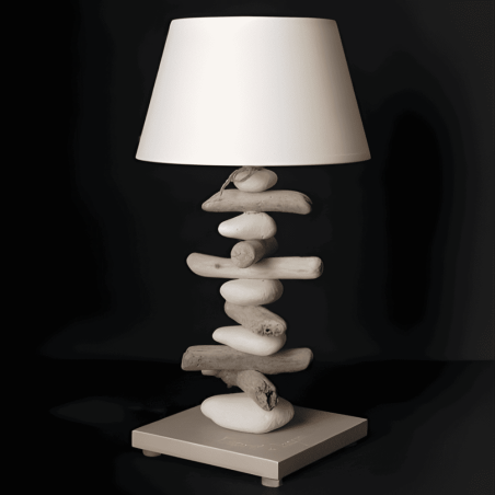 Lampe de chevet bois flotté base gris brun