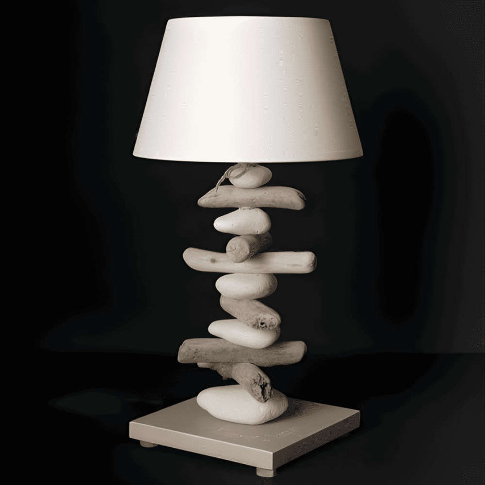 Lampe de chevet bois flotté base gris brun