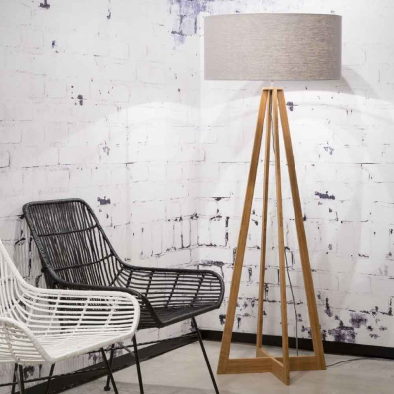 Lampadaire bois abt-jour gris