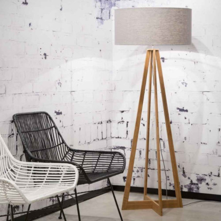 Lampadaire bois abt-jour gris