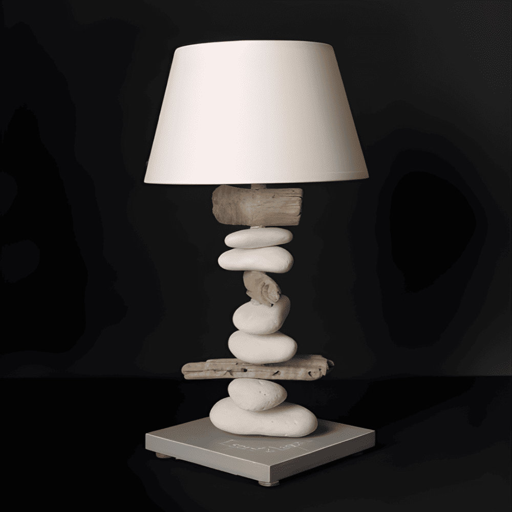 Lampe de chevet bois flotté base cendrée
