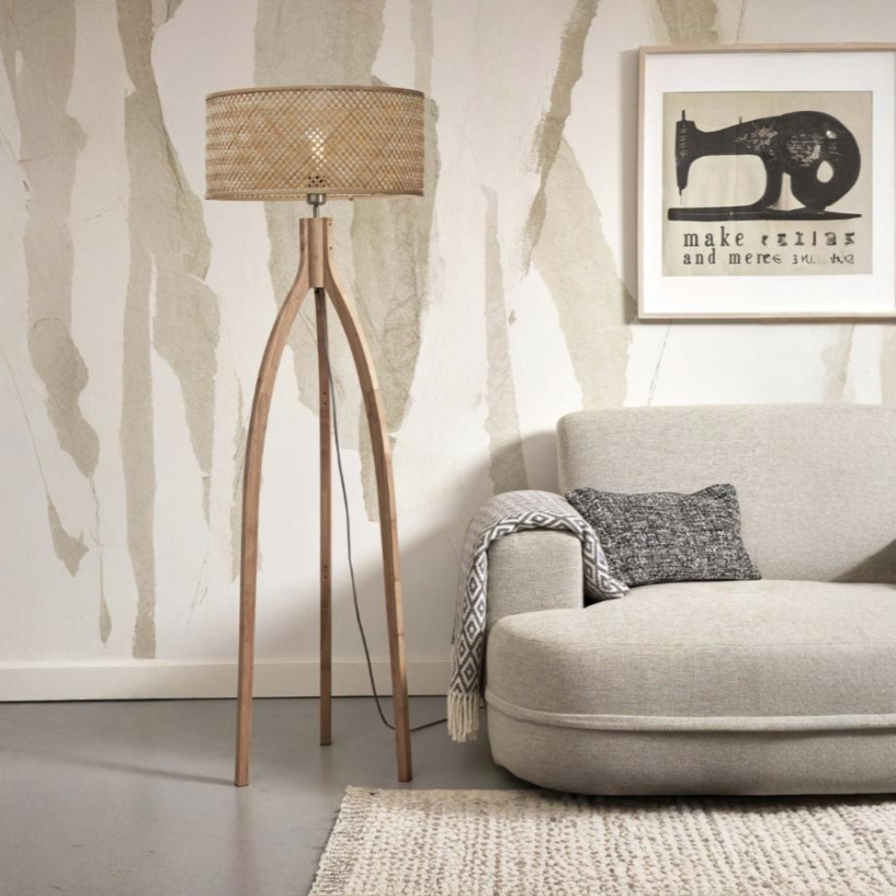 lampadaire trépied naturel