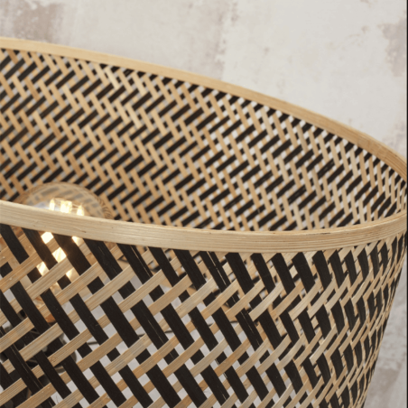 Lampadaire abat-jour bambou marron et noir