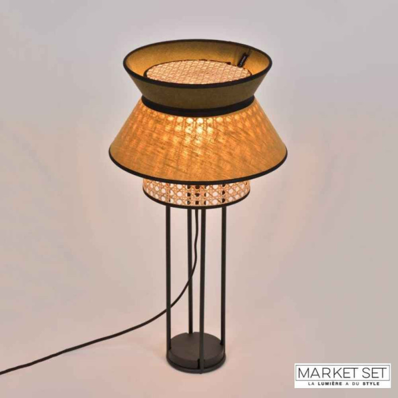 Lampe élégante en rotin et lin Kaki