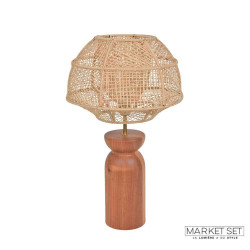 Lampe bois abat‑jour raphia