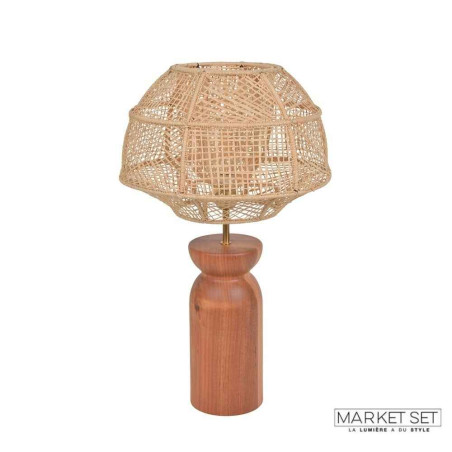 Lampe bois abat‑jour raphia