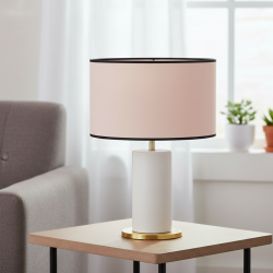 abat-jour cylindre rose clair bord noir